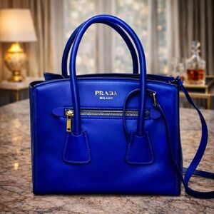 Prada satchel leather blue bag